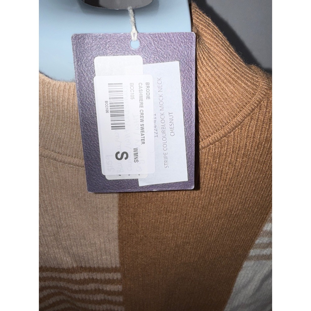 Windsor & White Brodie Cashmere Sweater Stripe Colourblock Mock Neck Chestnut S - Picture 6 of 7